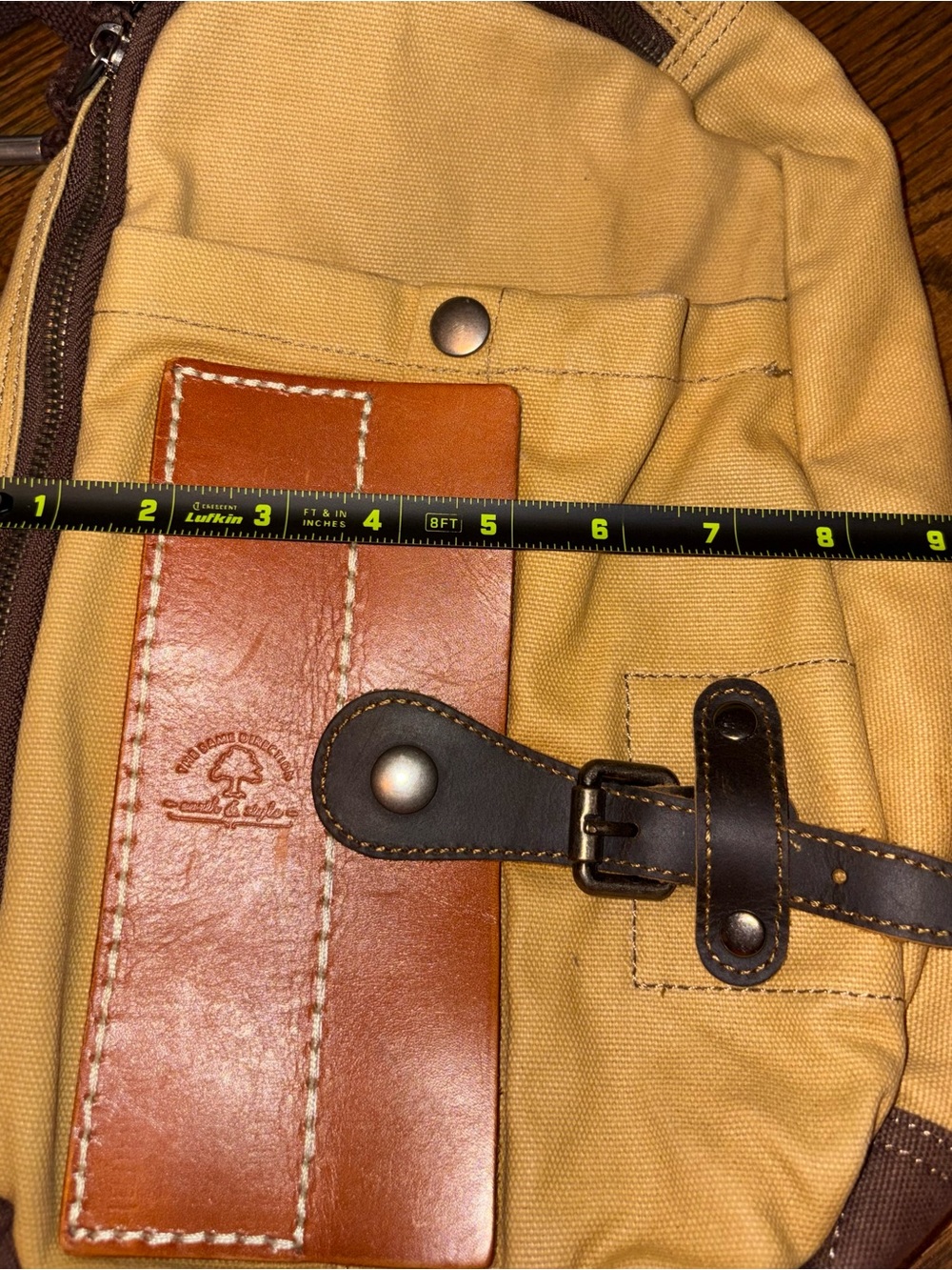 TSD Brand Hidden Woods Canvas Sling Crossbody Bag Travel Khaki Tan Multi Pocket - Picture 15 of 16
